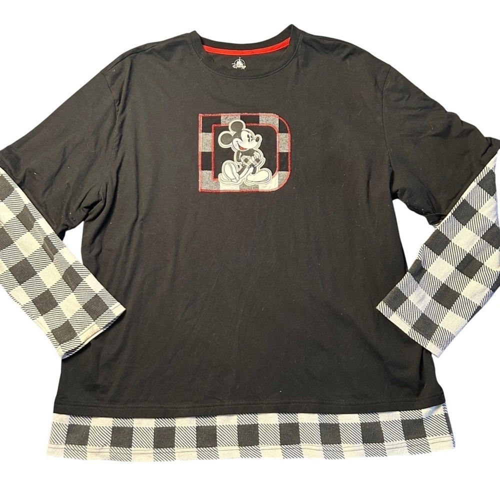 Disney Mickey Mouse Top 2X Plaid Black Vacation Disneyland Park Buffalo